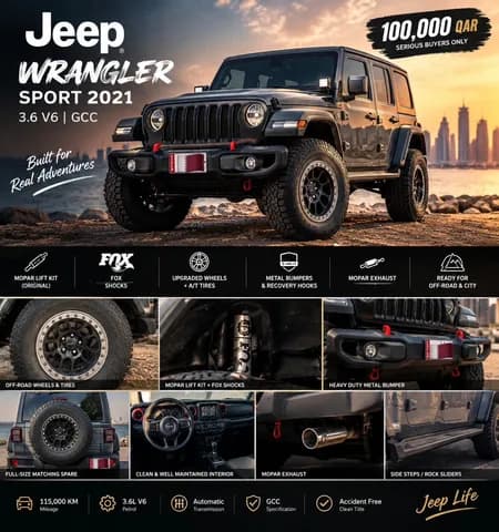 جيب رانجلر Unlimited Sport X 3.6L A/T 2021 مستعملة